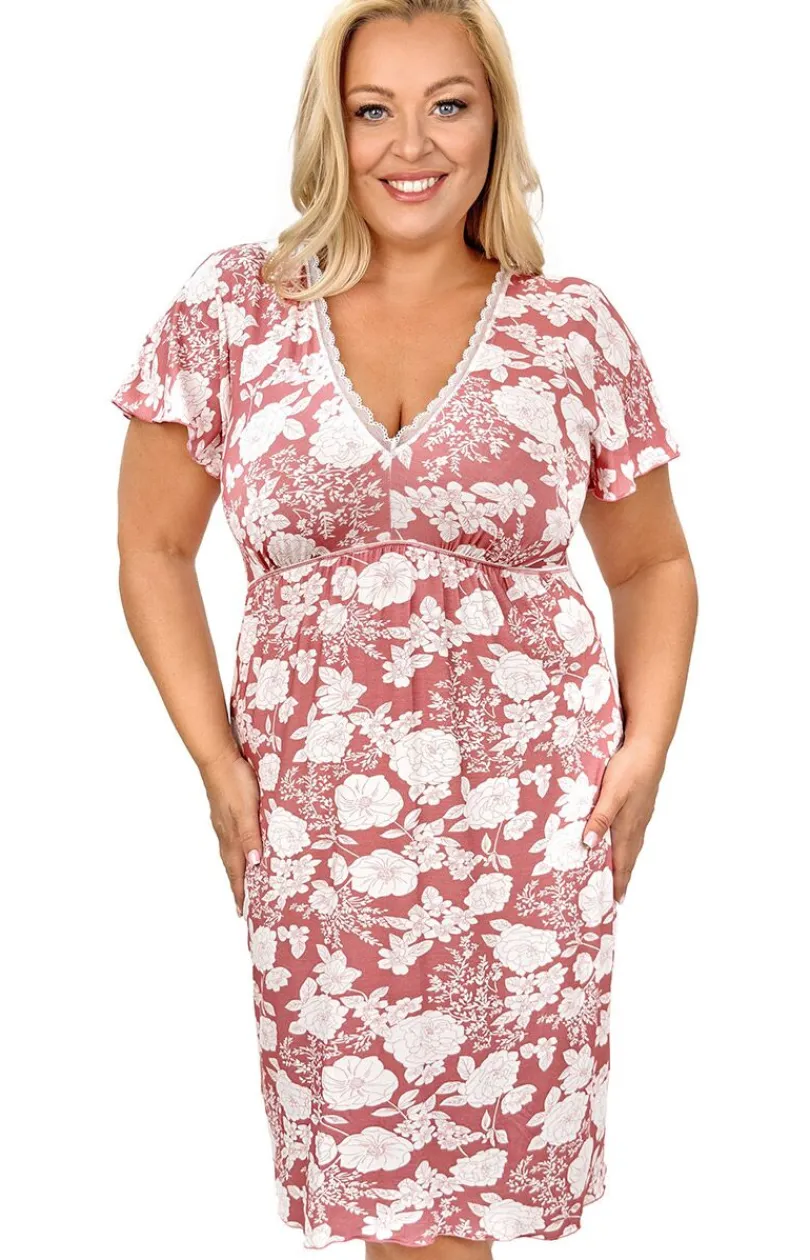 Damskie Donna Koszule Nocne|Koszule Nocne Damskie - Koszula nocna damska w kwiaty plus size Tina