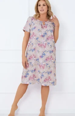 Damskie Italian Fashion Koszula Nocna Bawełniana - Koszua nocna damska z krótkim rękawem Inger