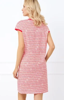Damskie Italian Fashion Koszule Nocne|Koszule Nocne Damskie - Kozua nocna daka z krótki rękawe czerwona Fota