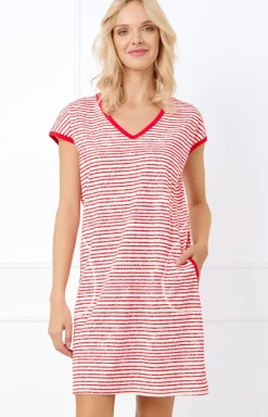 Damskie Italian Fashion Koszule Nocne|Koszule Nocne Damskie - Kozua nocna daka z krótki rękawe czerwona Fota