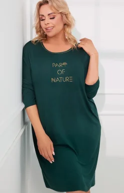 Damskie Italian Fashion Koszule Nocne|Koszule Nocne Damskie - Kozua nocna daka z 3/4 rękawe zieona Natura