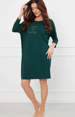 Damskie Italian Fashion Koszule Nocne|Koszule Nocne Damskie - Kozua nocna daka z 3/4 rękawe zieona Natura