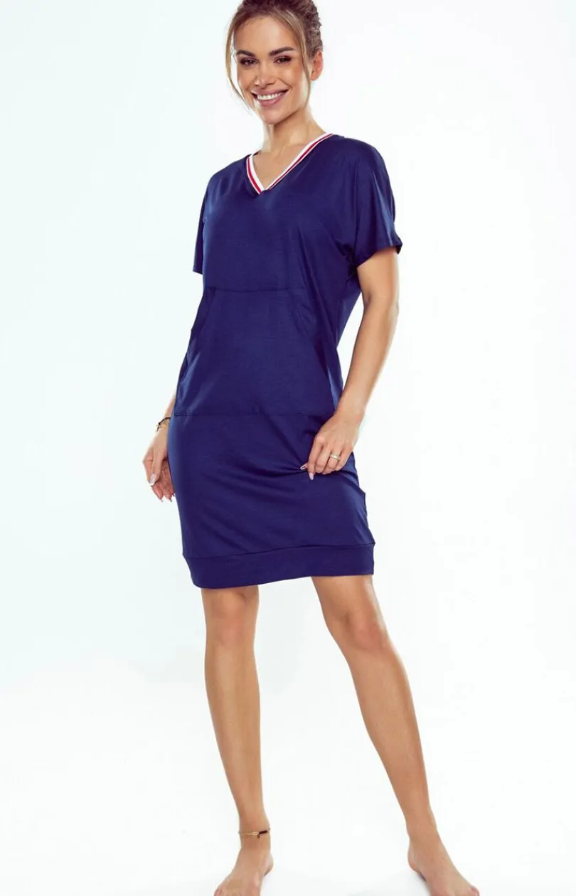 Damskie Eldar Koszule Nocne Damskie|Bielizna Homewear - Kozula nocna tunika daka granatowa Fleur