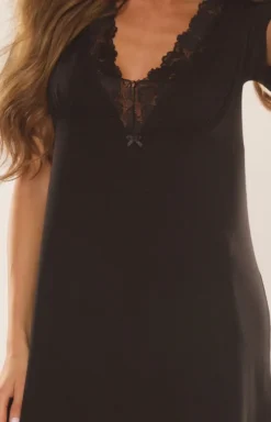 Damskie De Lafense Koszule Nocne Damskie|Bielizna Plus Size - Kozua nocna z krótki rękawe czarna Noea 640