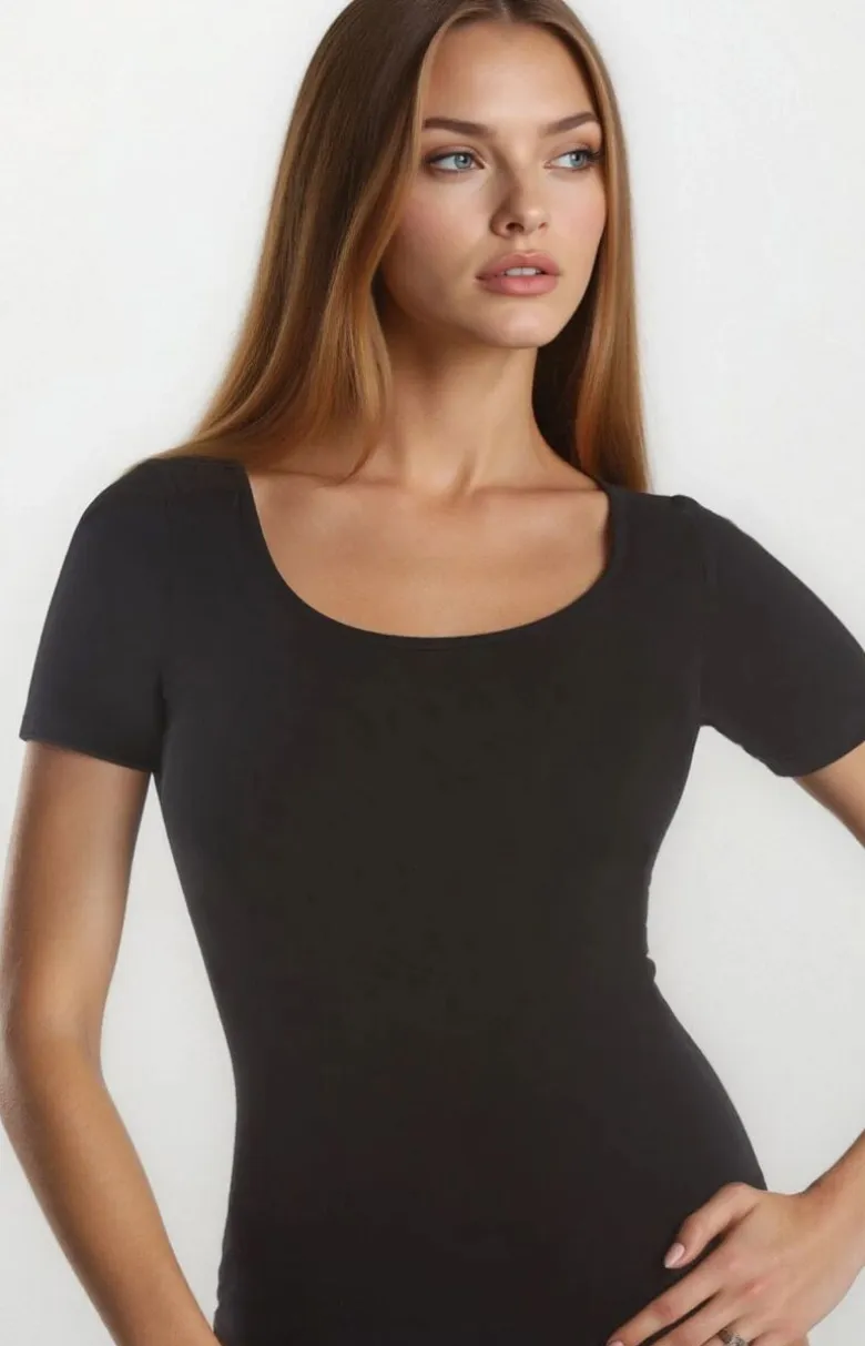Koszulka damska gładki t-shirt czarny 2502