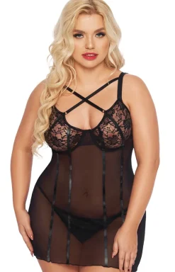 Koszulka i stringi w kolorze czarnym plus size Cornelia