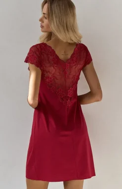 Koszulka nocna elegancka z koronką bordowa Ismena