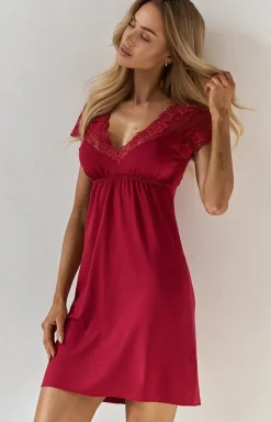 Koszulka nocna elegancka z koronką bordowa Ismena