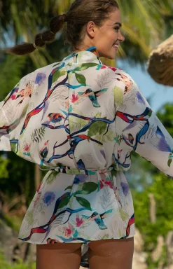 Primo Parea I Sukienki Plażowe - Krótka narzutka plażowa pareo w kwiaty 283/01