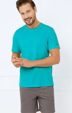 Męskie Italian Fashion Piżamy Męskie - Krótka piżama męska turkusowa Krystian