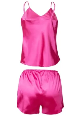 Damskie DKaren Piżamy Damskie Krótkie|Piżamy Satynowe - Krótka piżaa atynowa różowa pink atyna Karen