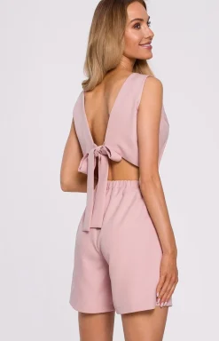 MOE Moda - Krótki kombinezon damski różowy elegancki M573