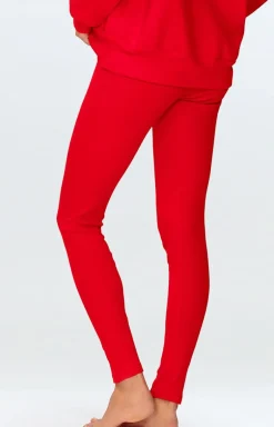 Legginsy prążkowane damskie czerwone Oseye