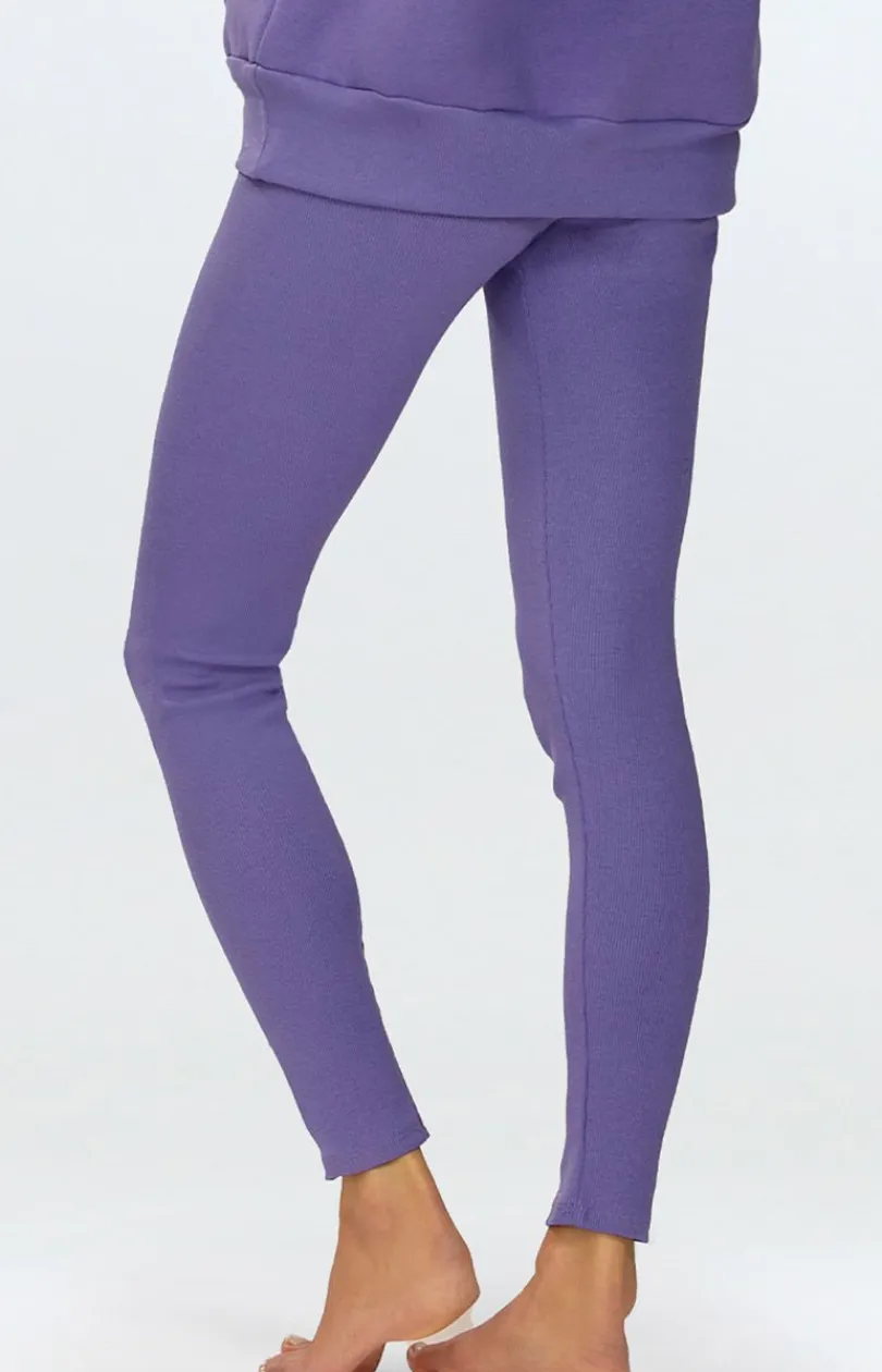 Damskie DKaren Legginsy|Legginsy Damskie - egginy prążkowane dakie fioetowe Oeye