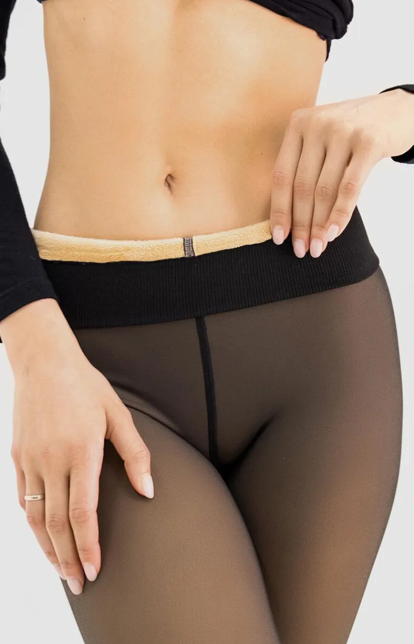 Damskie LEGS Legginsy|Legginsy Damskie - Legginsy termiczne z efektem cienkich rajstop z zapiętkami 671 Skin Thermo