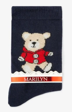 Marilyn granatowe skarpetki damskie z misiem D39