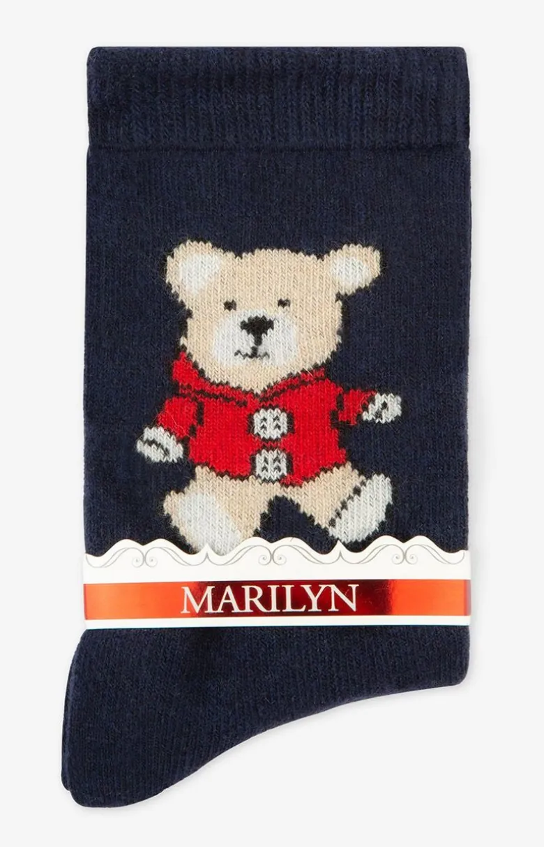 Marilyn granatowe skarpetki damskie z misiem D39