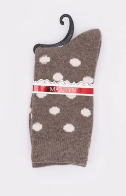 Marilyn kawowe skarpetki damskie w kropki Angora F30