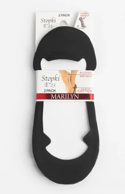Damskie Marilyn Skarpetki|Skarpety Stopki - 2-pack stopki damskie bawełniane z silikonem czarne E23