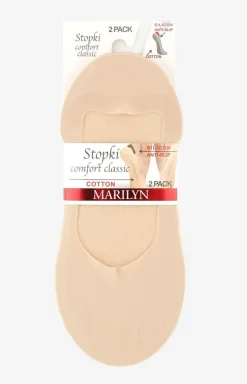 Damskie Marilyn Skarpety Stopki|Skarpetki - 2-pak stopki damskie beżowe z silikonem Comfort Classic