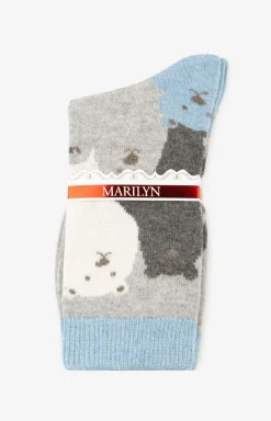Marilyn skarpetki damskie z misiami szaro-niebieskie D34