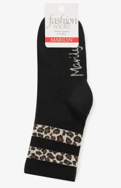 Marilyn skarpetki damskie z panterkowym wzorem czarne Panther Stripes