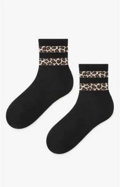 Marilyn skarpetki damskie z panterkowym wzorem czarne Panther Stripes