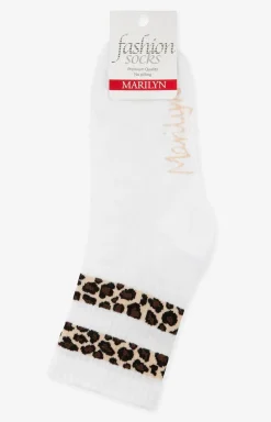 Marilyn skarpetki damskie z panterkowym wzorem białe Panther Stripes