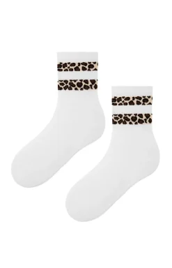 Marilyn skarpetki damskie z panterkowym wzorem białe Panther Stripes