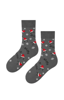 Męskie Marilyn Skarpety Męskie - Skarpety męskie grafitowe z motywem czapek Mikołaja Xmas Hat