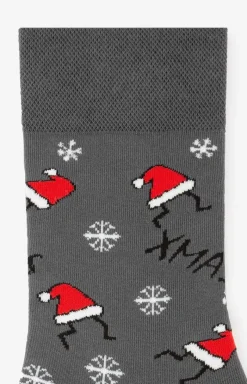 Męskie Marilyn Skarpety Męskie - Skarpety męskie grafitowe z motywem czapek Mikołaja Xmas Hat