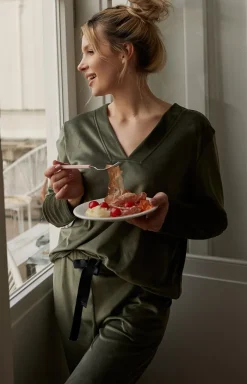 Damskie Mefemi Bielizna Homewear|Piżamy Damskie - weurowa piżaa daka zieona Vanea