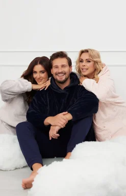Damskie Italian Fashion Szlafroki I Peniuary|Bielizna Homewear - Miękka ciepła polarowa kocobluza granatowa Forio