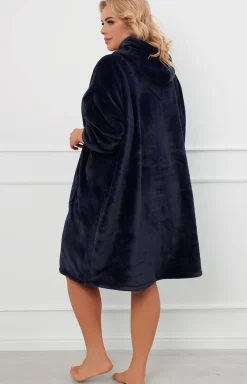 Damskie Italian Fashion Szlafroki I Peniuary|Bielizna Homewear - Miękka ciepła polarowa kocobluza granatowa Forio