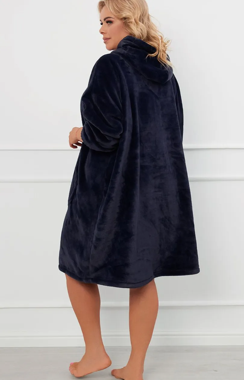 Damskie Italian Fashion Szlafroki I Peniuary|Bielizna Homewear - Miękka ciepła polarowa kocobluza granatowa Forio