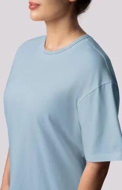 Damskie Mona Koszula Nocna Bawełniana - bawełniana koszula nocna damska jasnoniebieska Bliss Plus Size