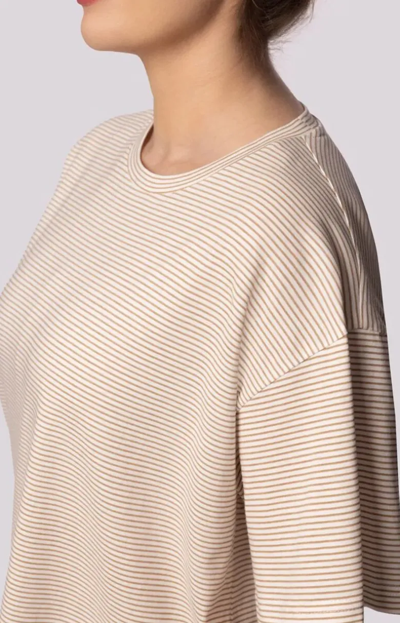 Mona bawełniana piżama damska ecru Stripe Short Sleeve