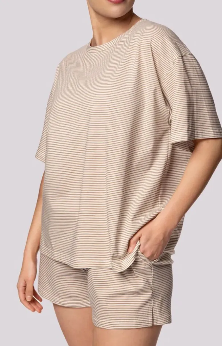 Mona bawełniana piżama damska ecru Stripe Short Sleeve