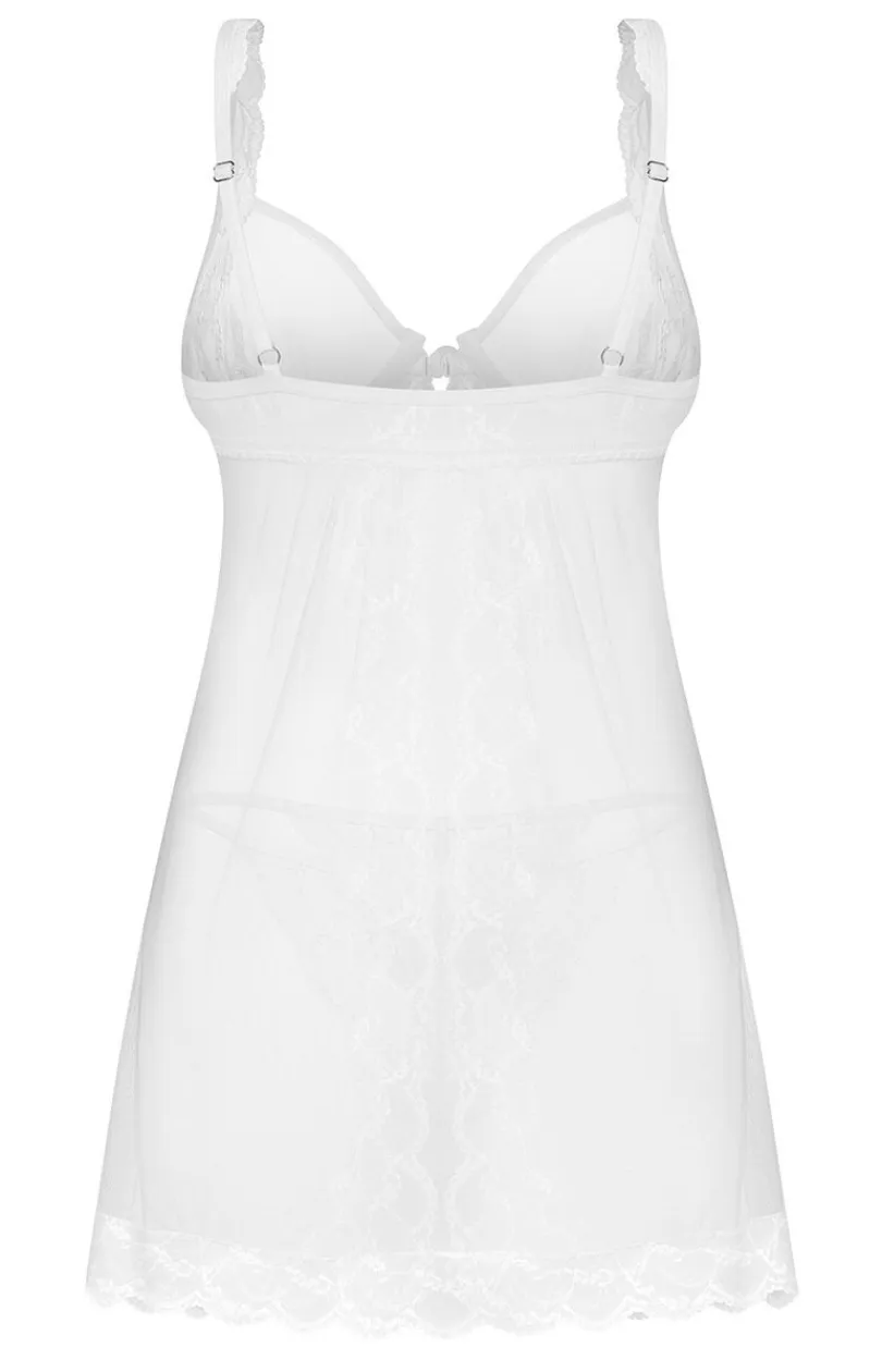 Damskie Obsessive Seksowna Koszula Nocna|Koszula Nocna Na Ramiączkach - biała koszulka babydoll z wiązaniem i stringi Weddya Bride