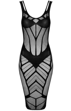 Obsessive Bodystocking|Koszulki - bodystocking sukienka czarna siatkowa D609