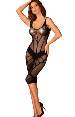 Obsessive Bodystocking|Koszulki - bodystocking sukienka czarna siatkowa D609