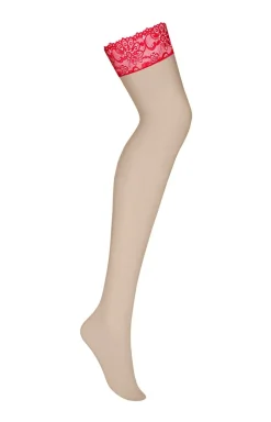 Damskie Obsessive Pończochy Do Pasa|Pończochy - cieliste pończochy do pasa z czerwoną koronką 838-STO-3