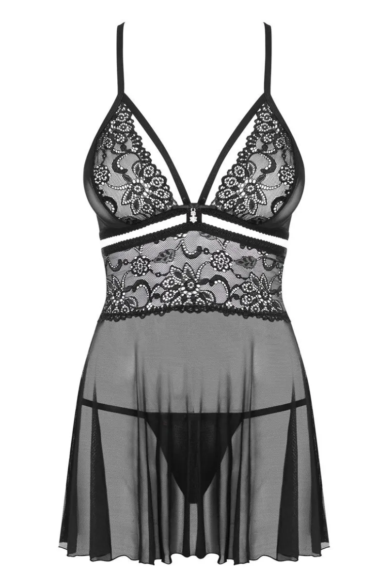 Obsessive czarna koszulka babydoll i stringi 838-BAB