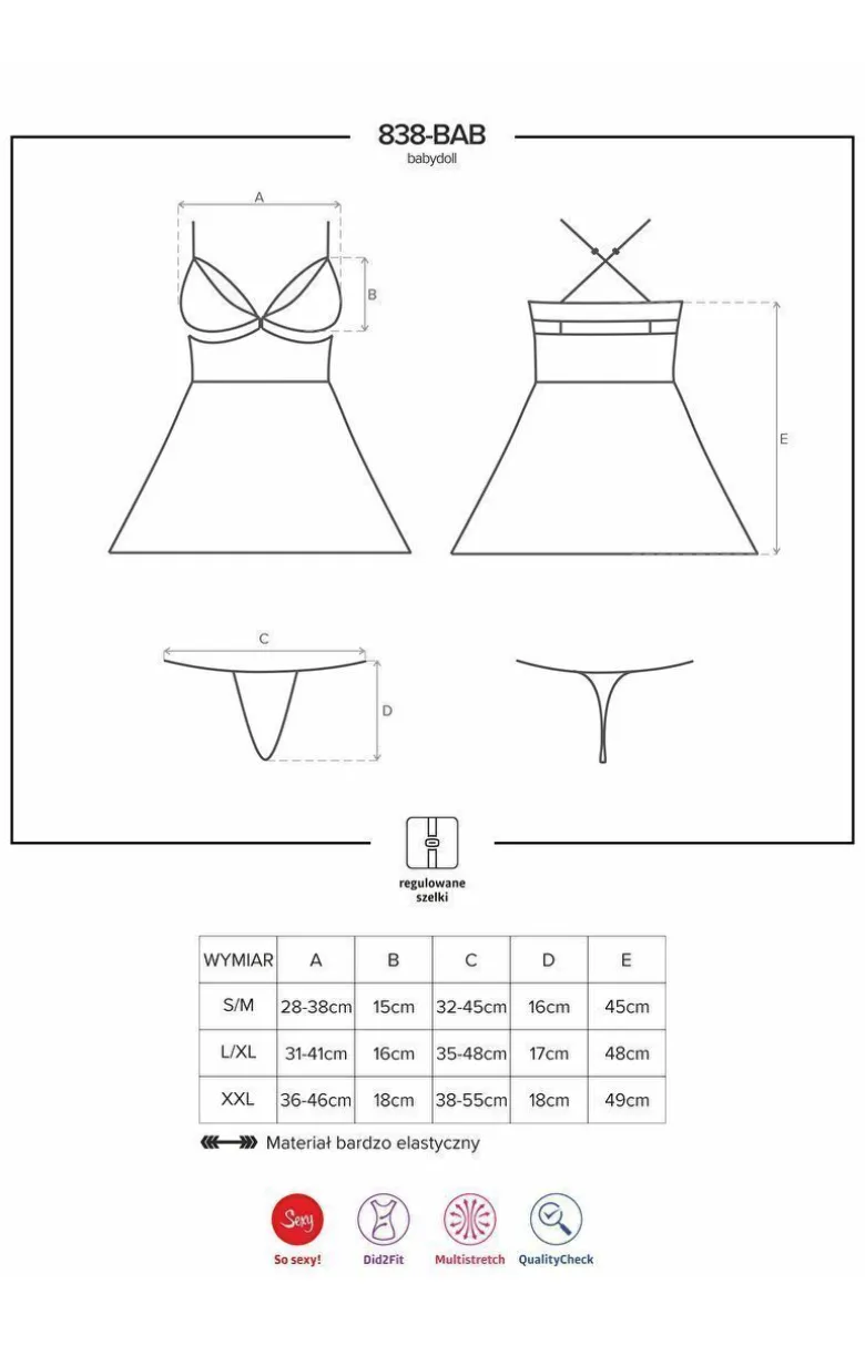 Obsessive czarna koszulka babydoll i stringi 838-BAB