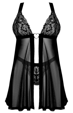 Damskie Obsessive Koszula Nocna Na Ramiączkach|Koszulki Nocne - czarna koszulka babydoll i stringi Elianes
