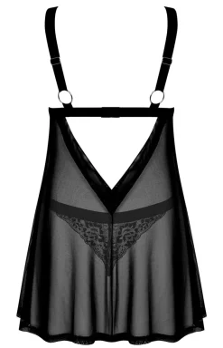 Damskie Obsessive Koszula Nocna Na Ramiączkach|Koszulki Nocne - czarna koszulka babydoll i stringi Elianes