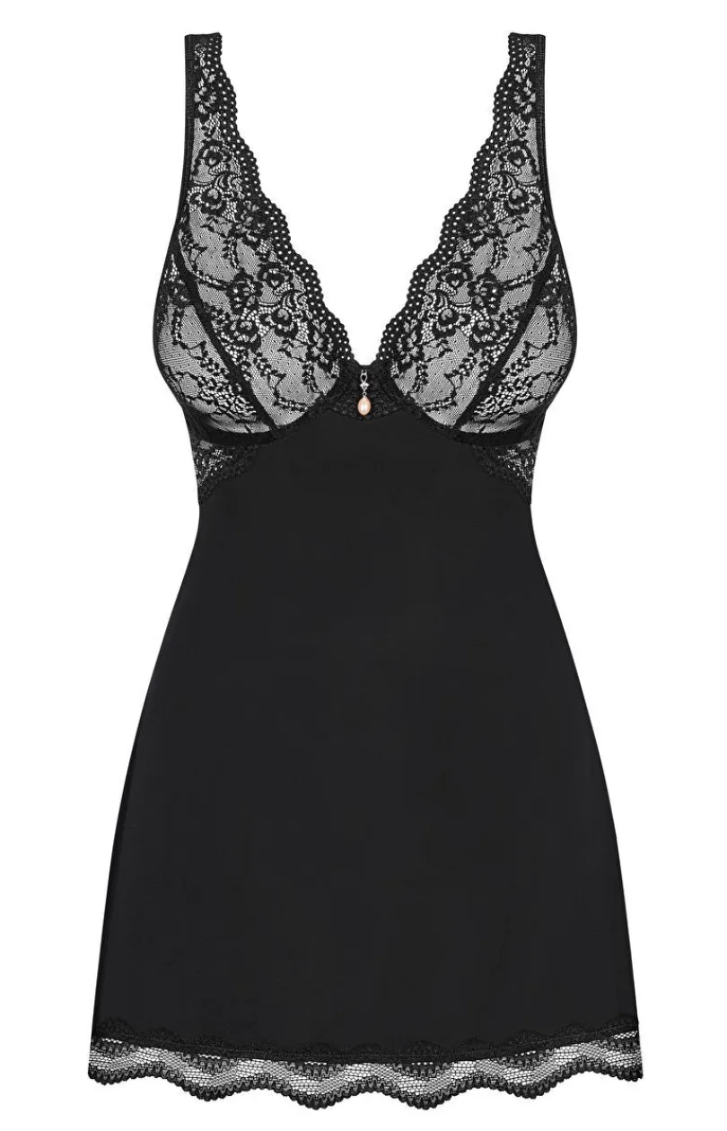Damskie Obsessive Seksowna Koszula Nocna|Koszulki - czarna koszulka babydoll i stringi Luvae