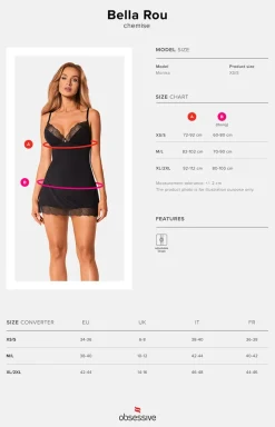 Damskie Obsessive Koszulki|Seksowna Koszula Nocna - czarna koszulka i stringi Bella Rou 10139