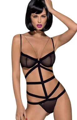 Obsessive Body|Body - czarne body damskie z łańcuszkiem Bondy teddy