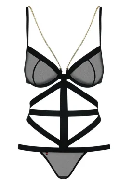 Obsessive Body|Body - czarne body damskie z łańcuszkiem Bondy teddy